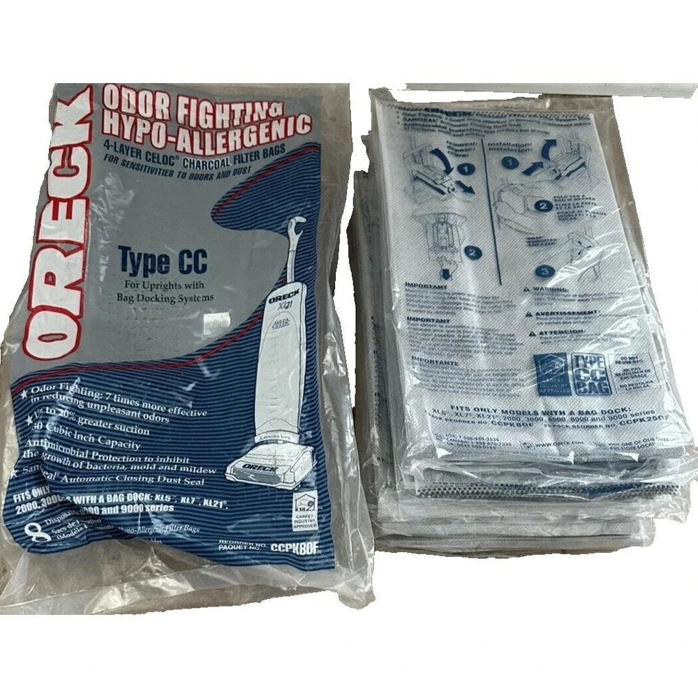 Oreck 6 Pack Type CC 4-Layer Celoc Charcoal Filter Vacuum Bags CCPK80F- Open Bag